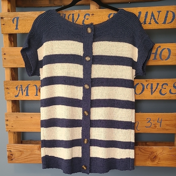 Cable & Gauge Blue and White Striped Sweater - Picture 2 of 6